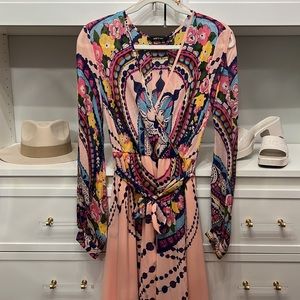 Pink Long Slit Sleeve Maxi Dress (partially lined)